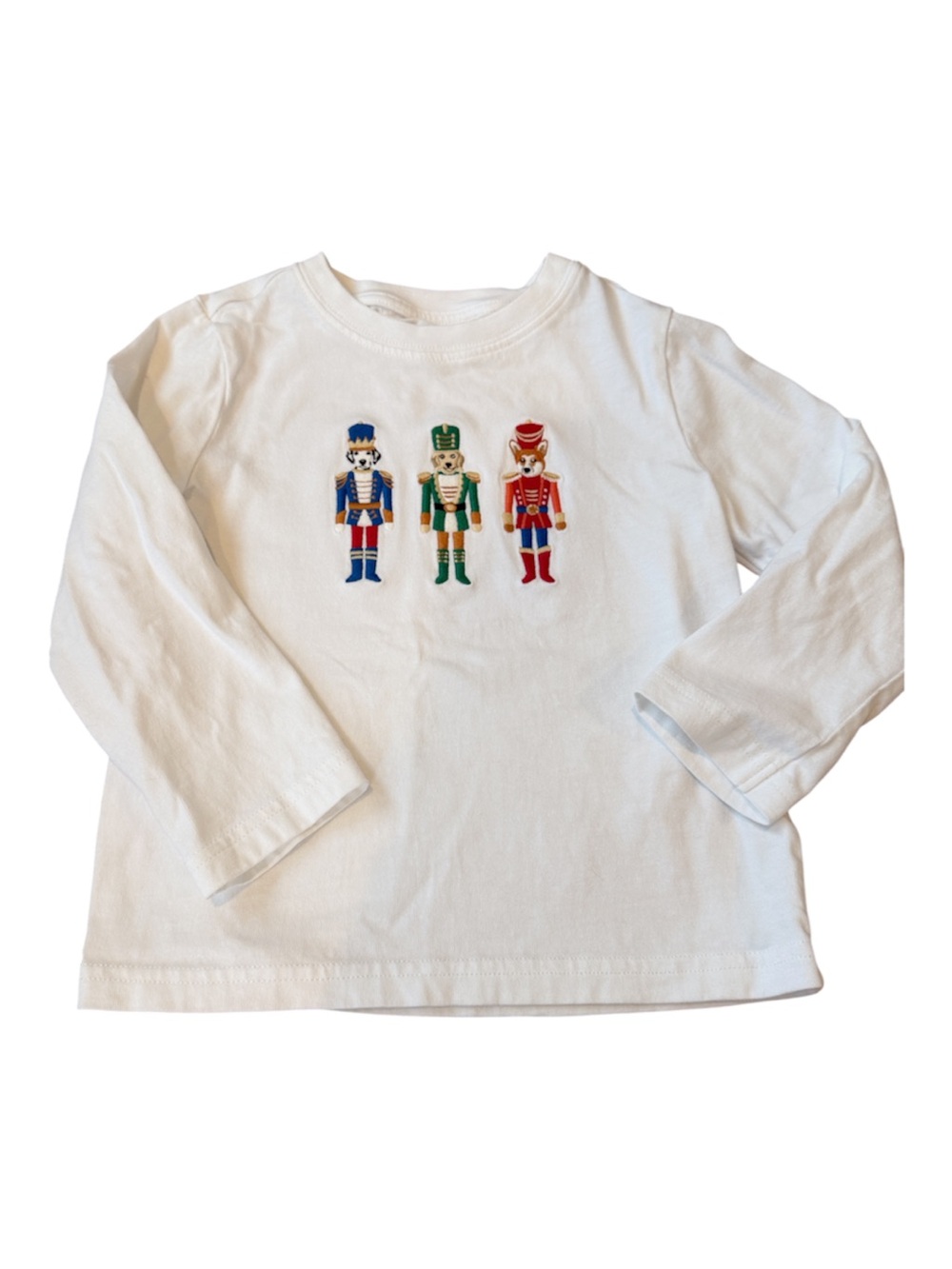 Janie and Jack White Long-Sleeve Shirt with Holiday Nutcracker Dogs Embroidery